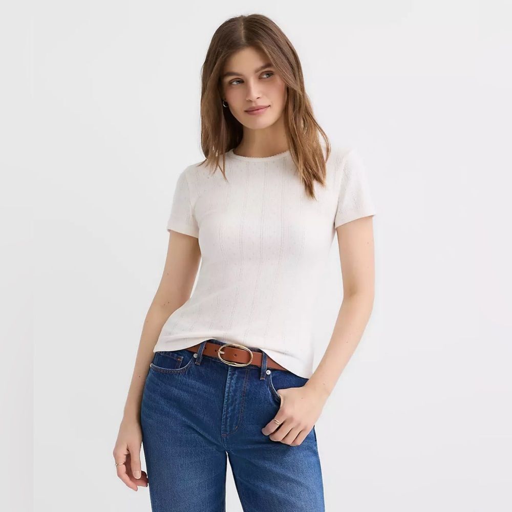 NWT Loft Pointelle Baby Tee Whisper White